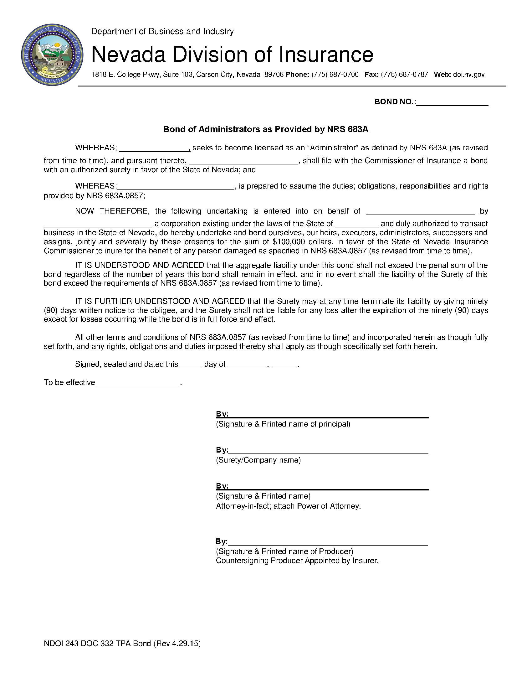 State of Nevada Third Party Administration Bond EZ Surety Bonds