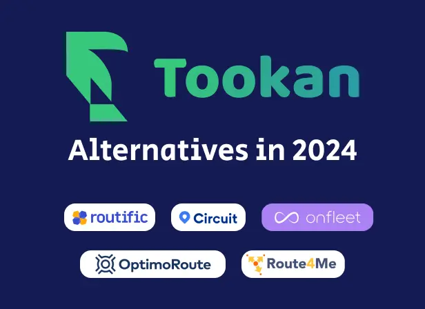 Composite graphic showing the logos of Tookan, Routific, Circuit, Onfleet, Optimoroute and Route4Me