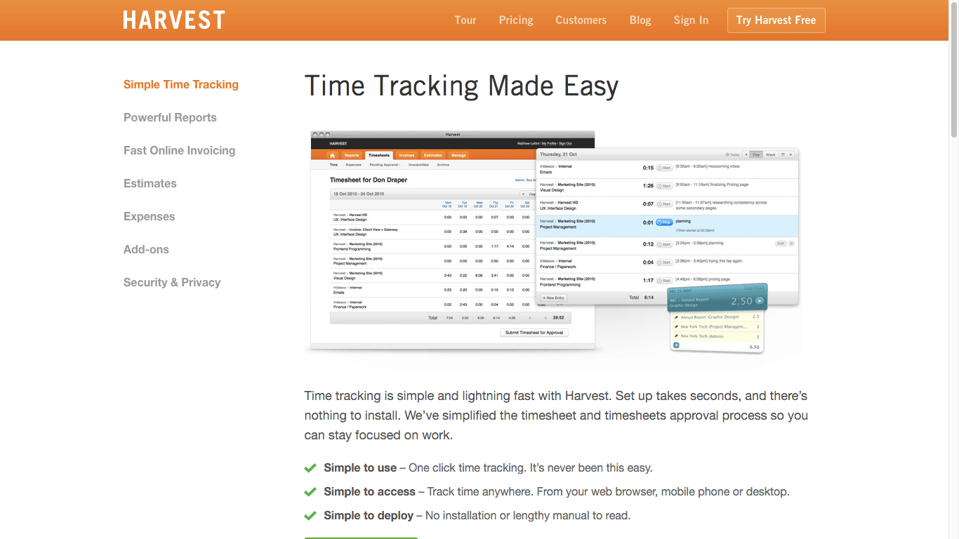 Harvest time tracking tool