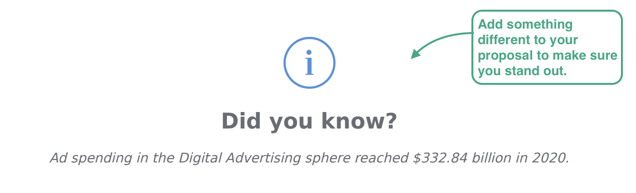this image shows a fun fact on digital marketing, highlighting how you can make your proposal stand out
