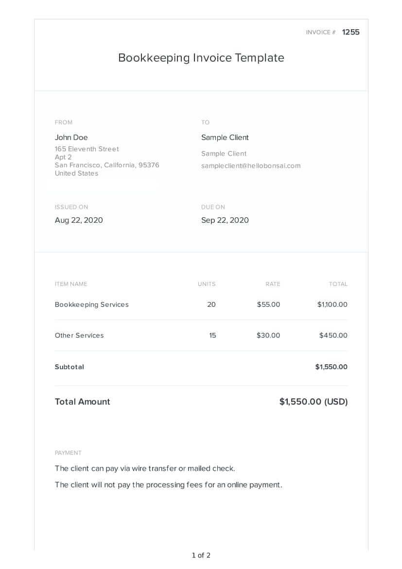 Bookkeeping Invoice Template