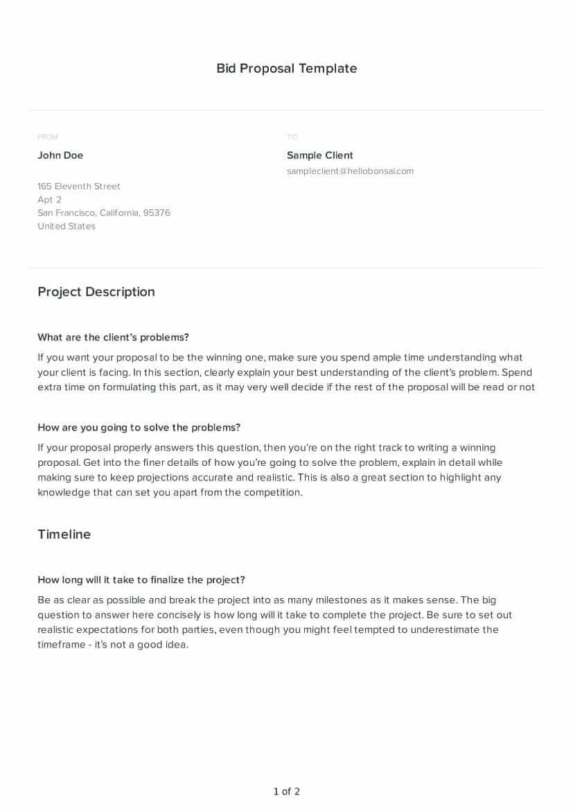 Free Bid Proposal Template Bid Proposal Sample PDF Bonsai