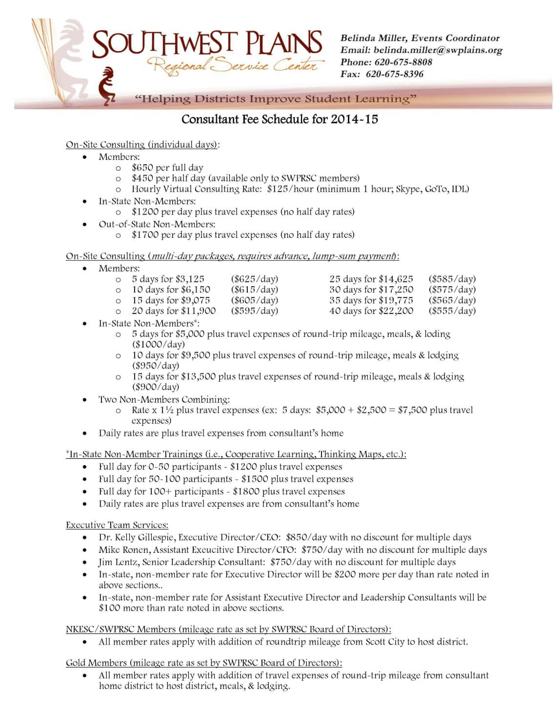 sample consultant fee schedule template