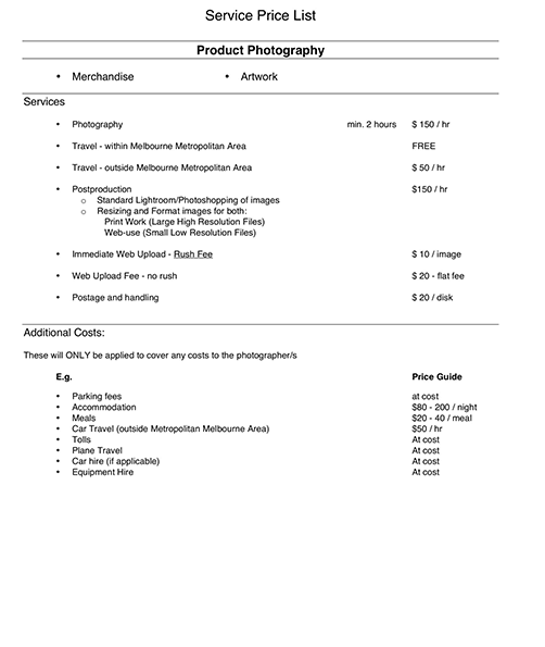 Photography Quotation Template Sample