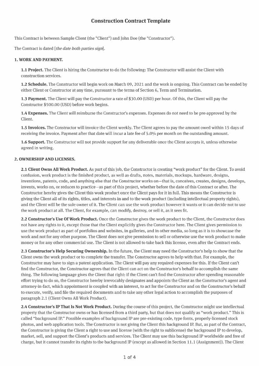 Construction Contract Template
