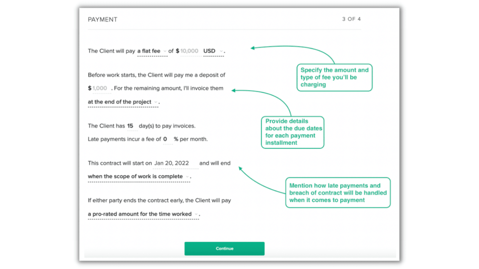add a detailed payment details on your contract