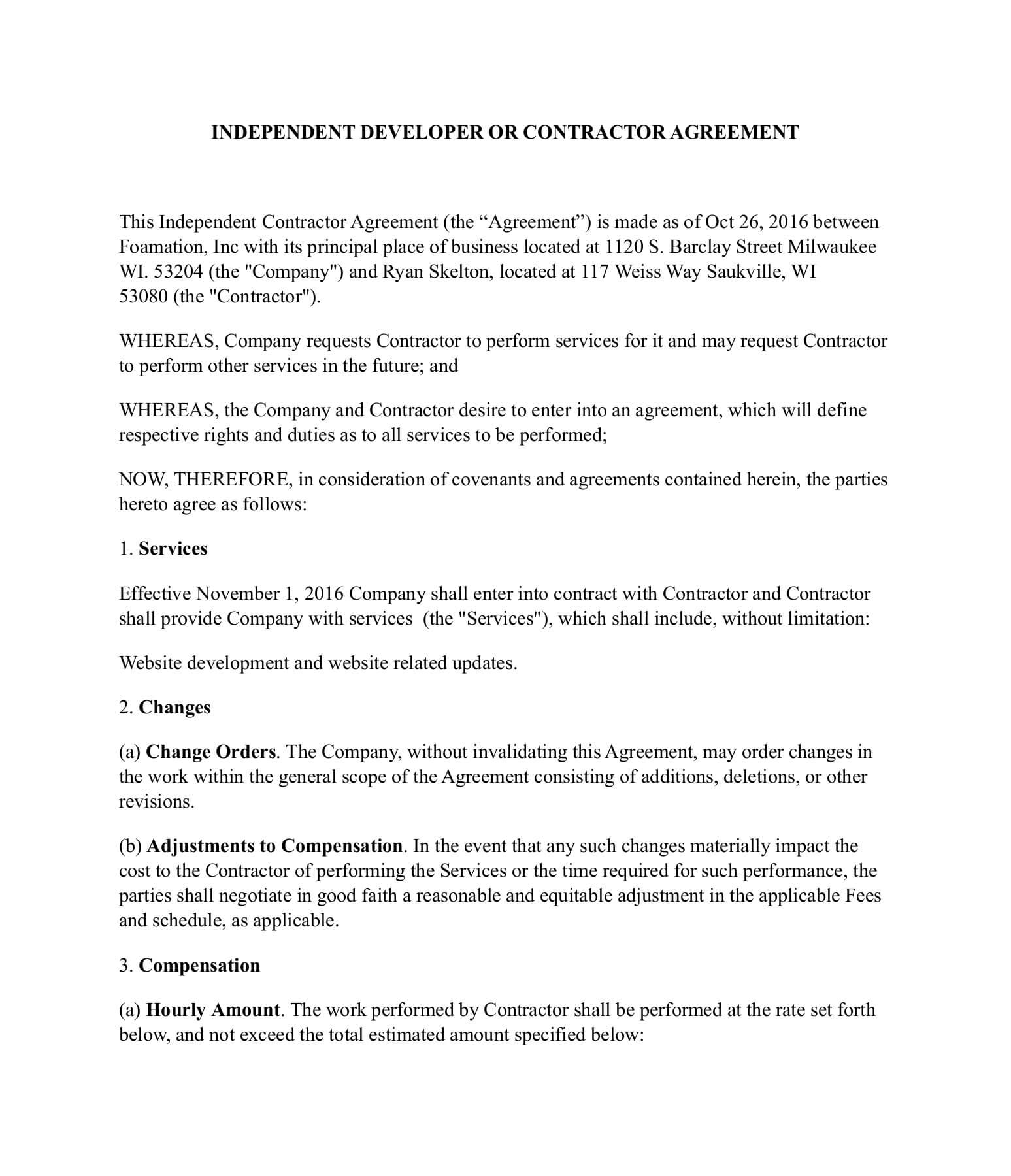 Front End Developer Contract Template Sample