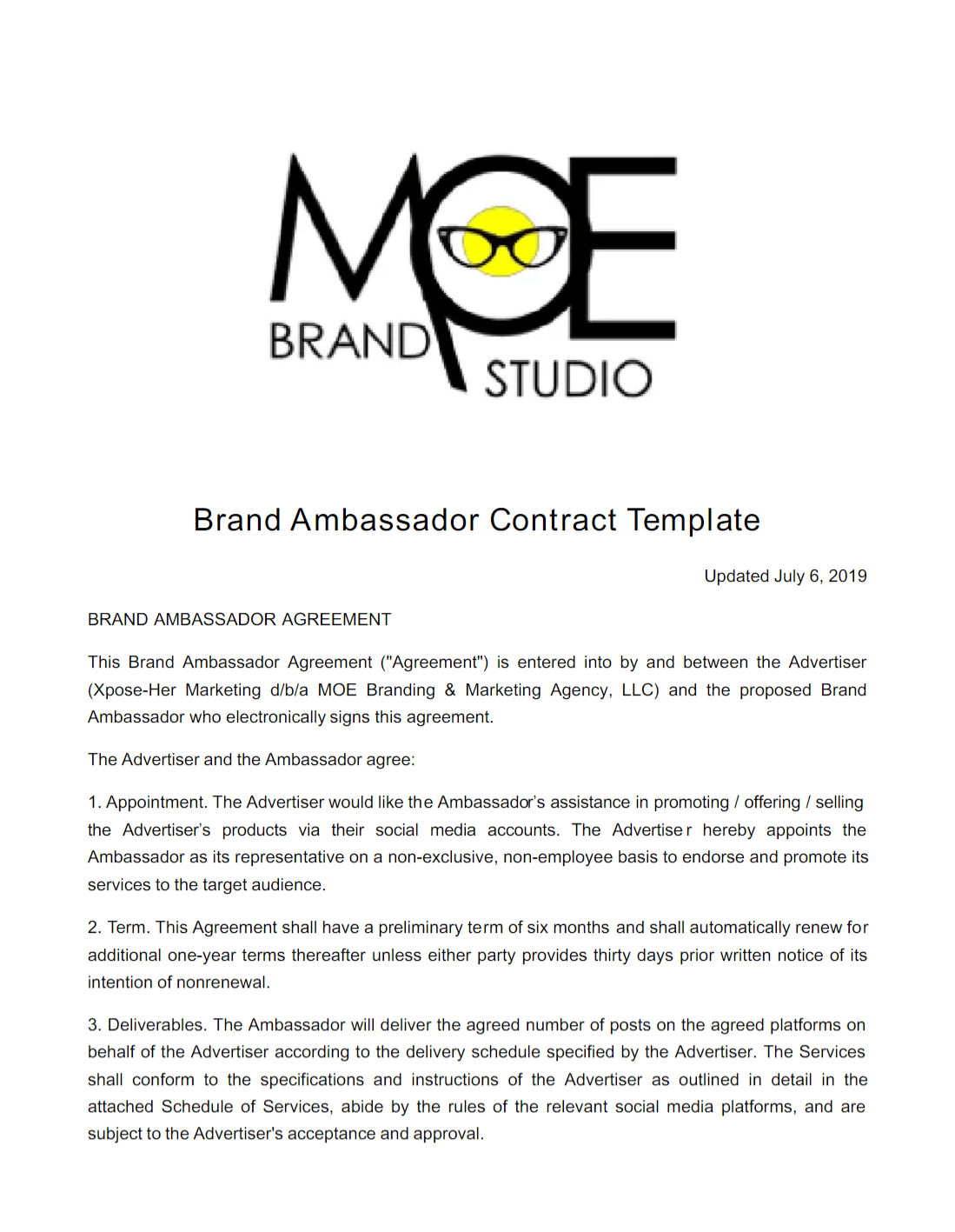 Hair Brand Ambassador Contract Template