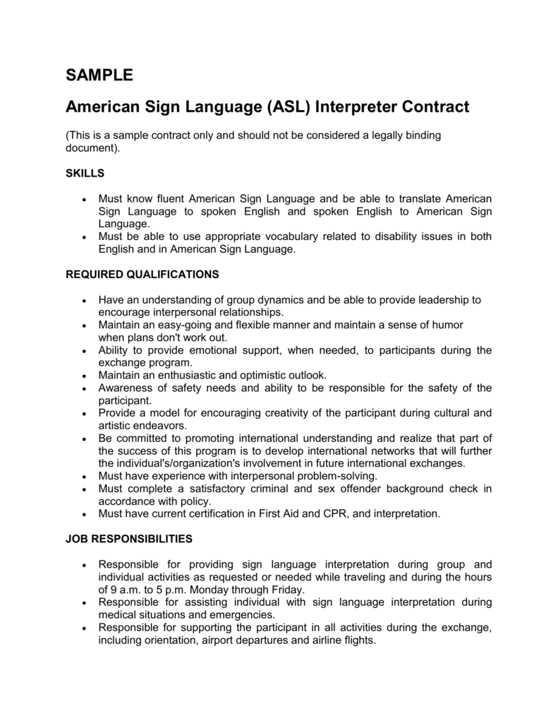 Interpreter Contract Template