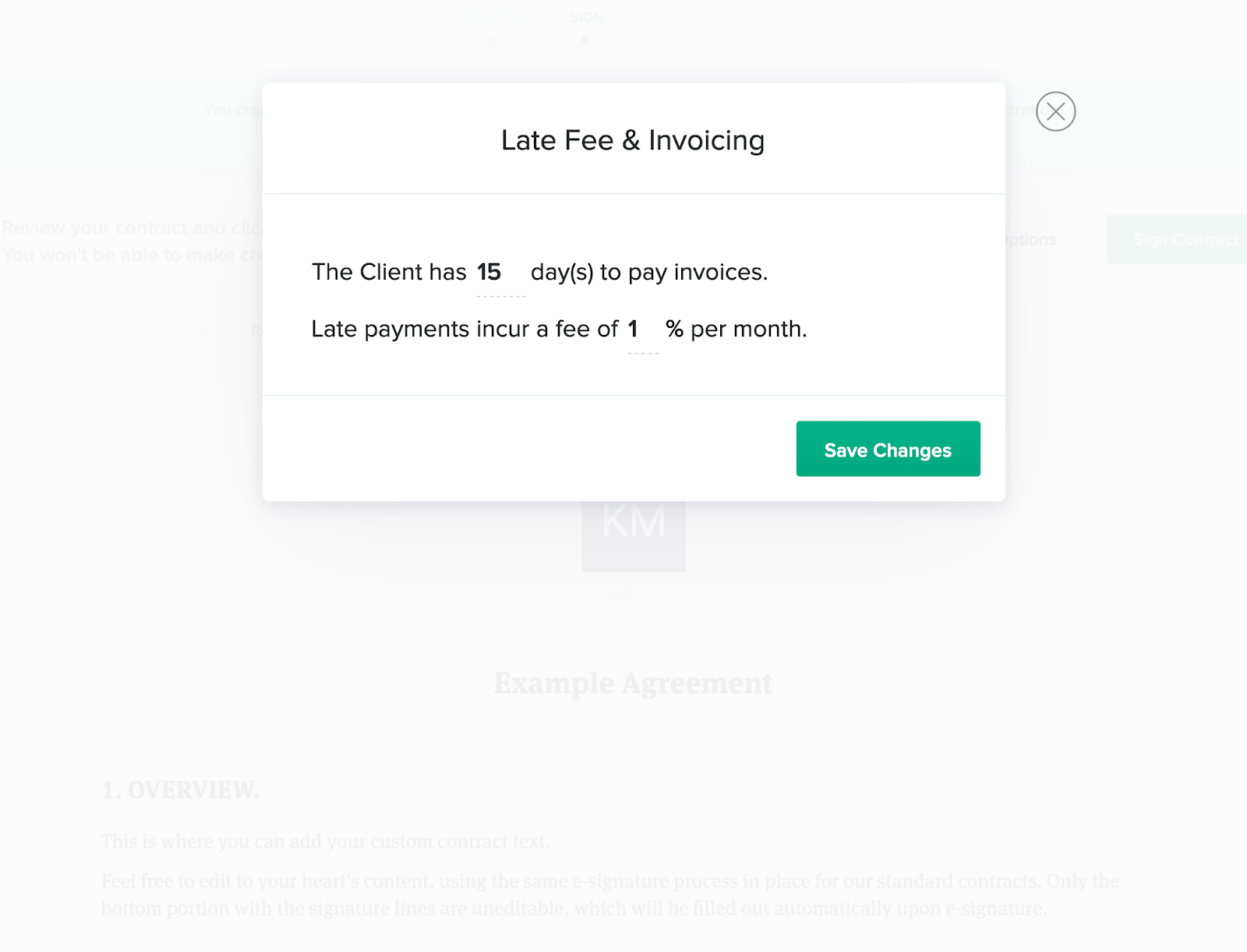 add your late payment fee details when creating your personal trainer agreement