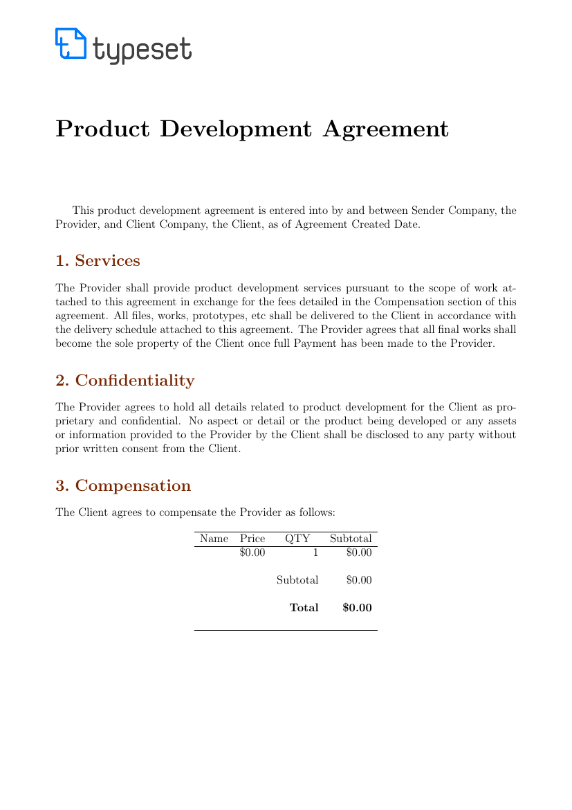 Product Development Agreement Template