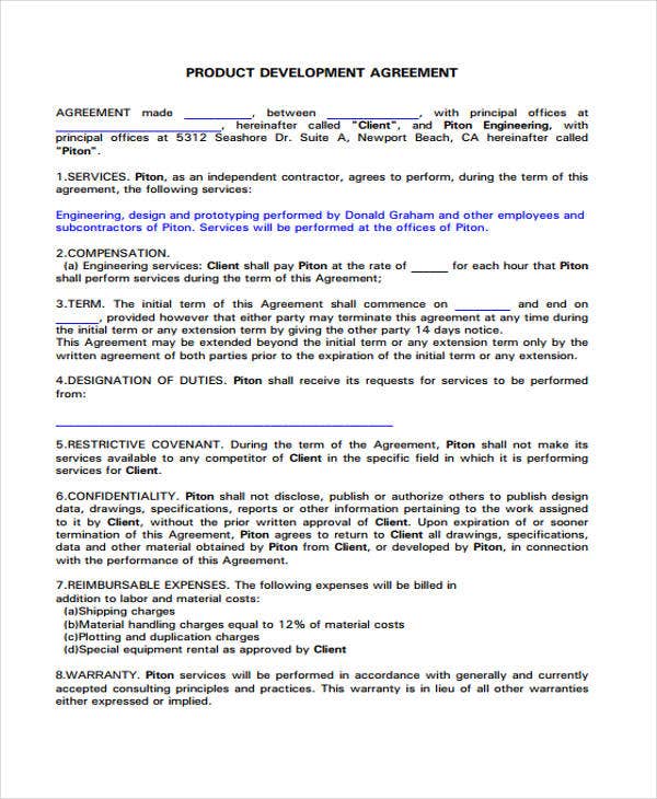 Product Design Contract Template