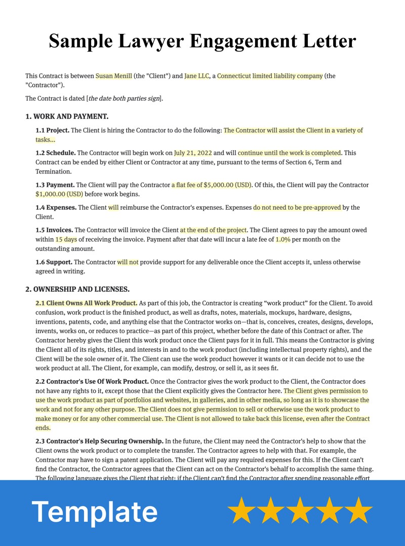 Sample Lawyer Engagement Letter Bonsai