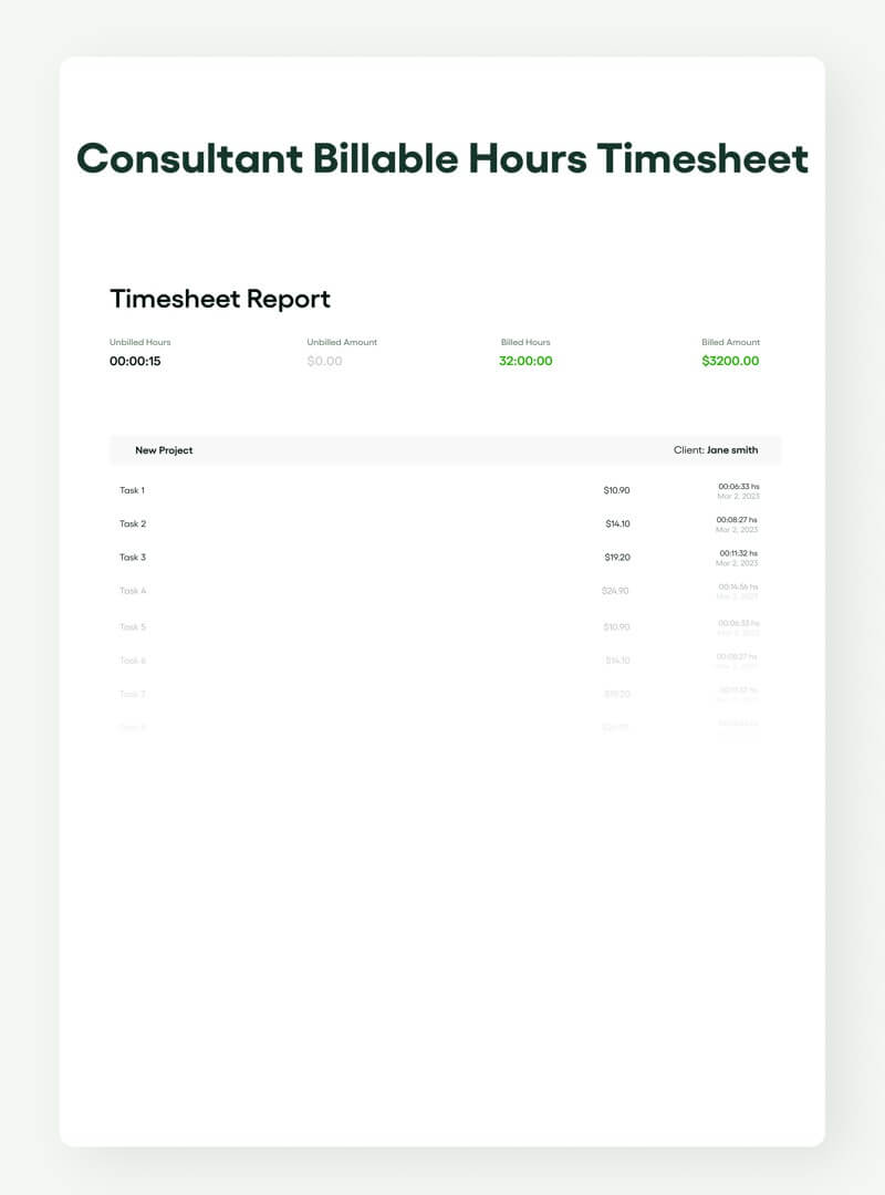 Free Consultant Billable Hours Timesheet