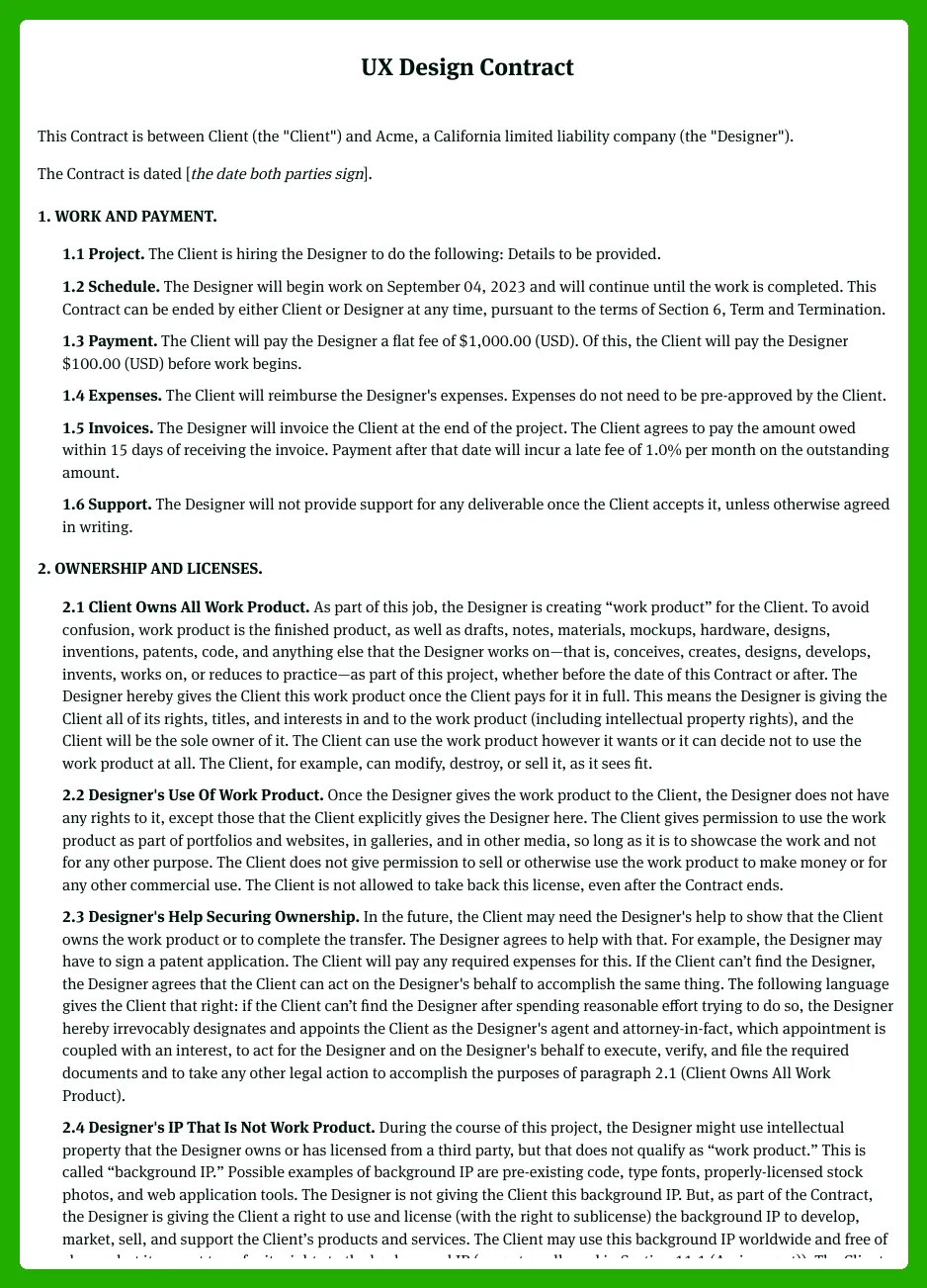 User Experience (UX) Contract Template (FREE 2024 Updated) Bonsai