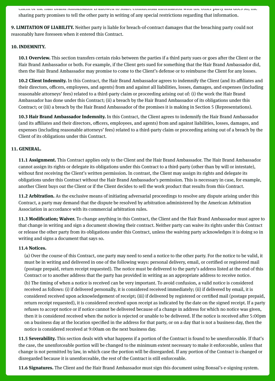 Free Hair & Hair Extensions Brand Ambassador Contract Template 2023