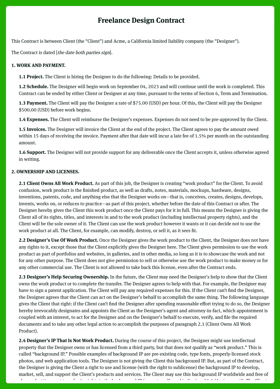 Graphic Design Contract Template Free Download Bonsai