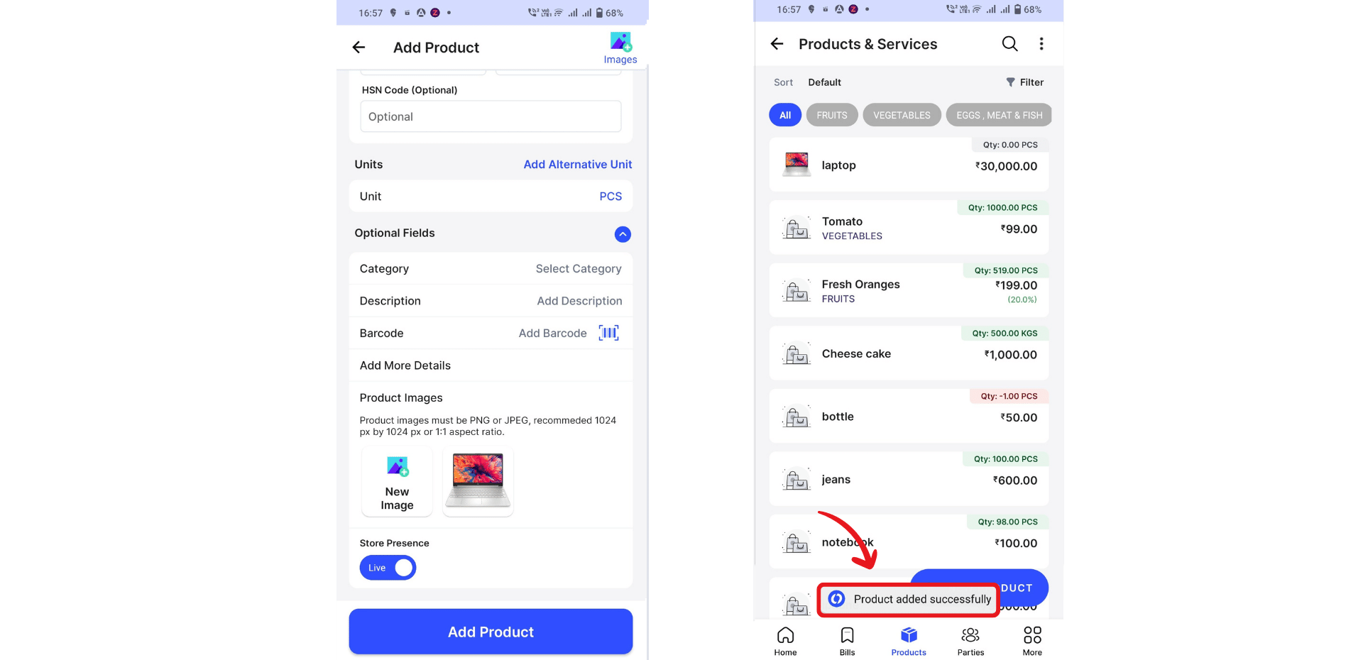 product with an mage is added
