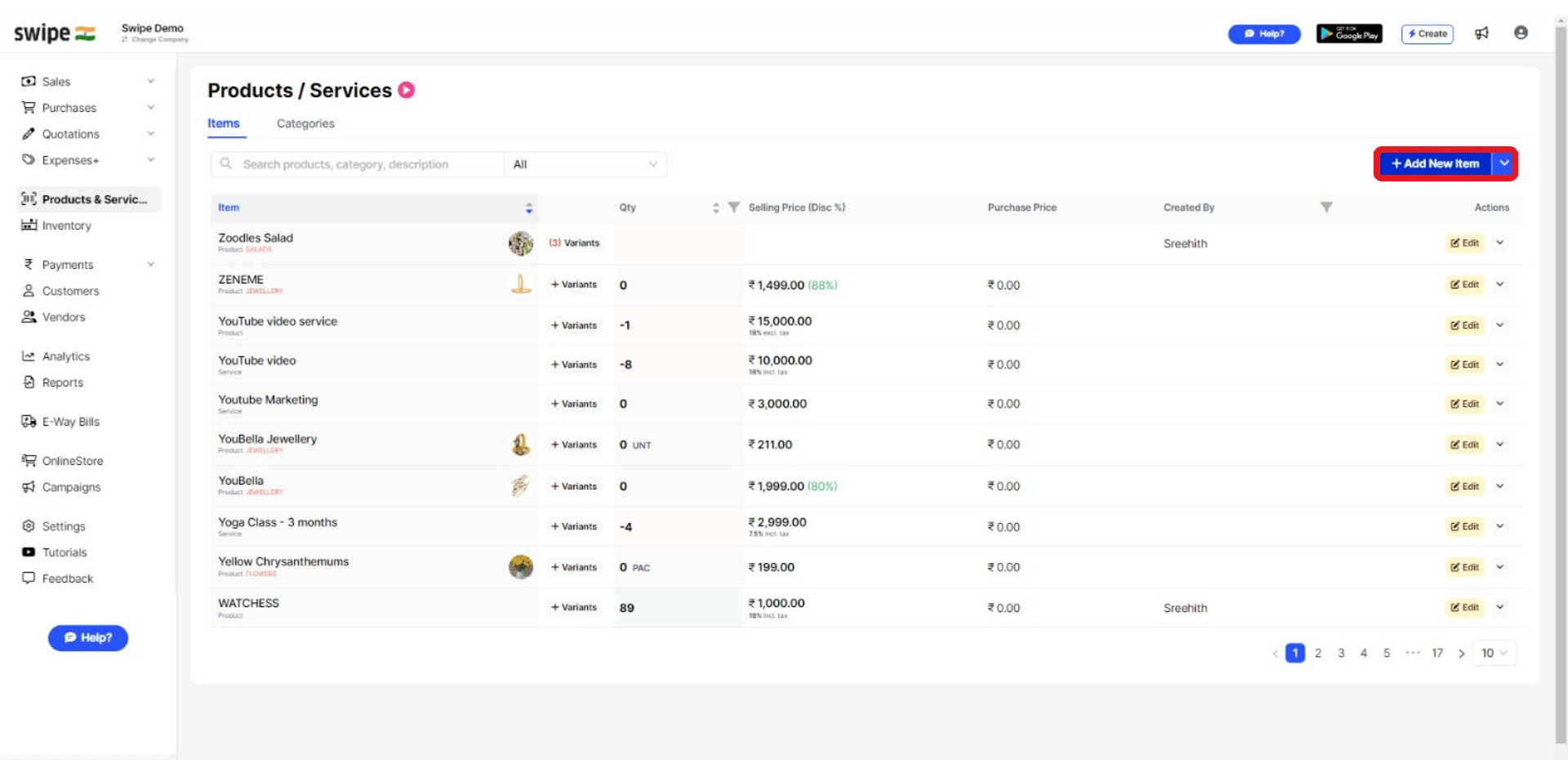 click on add new item