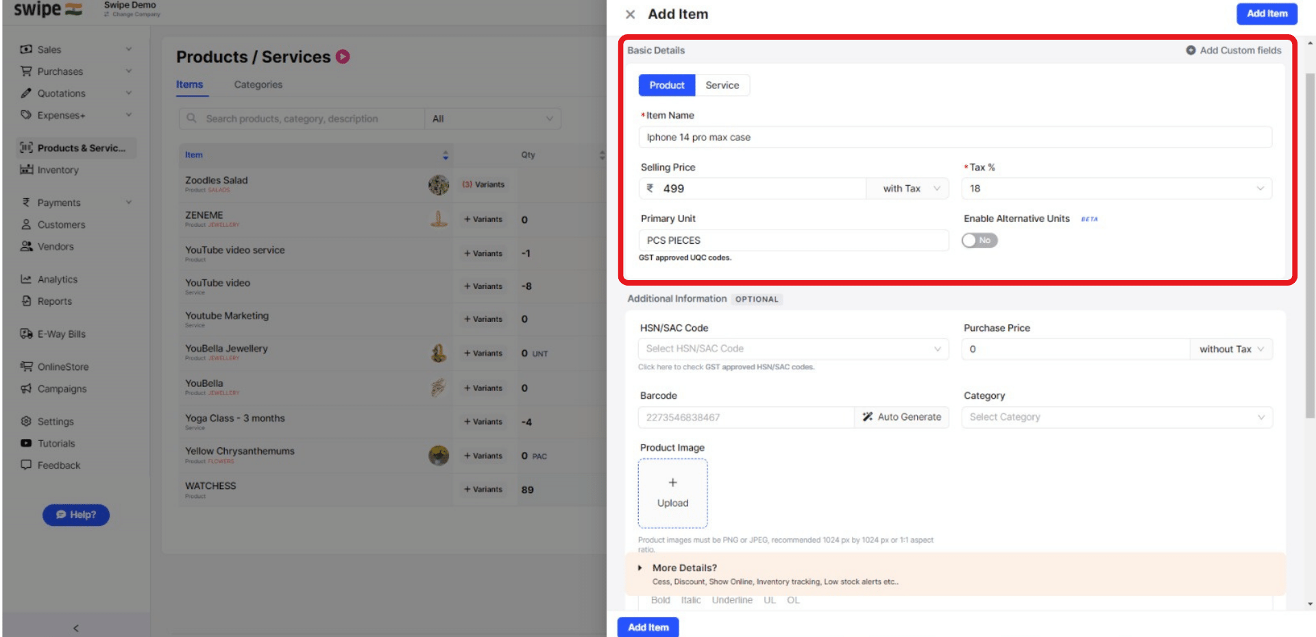 fill in the business details