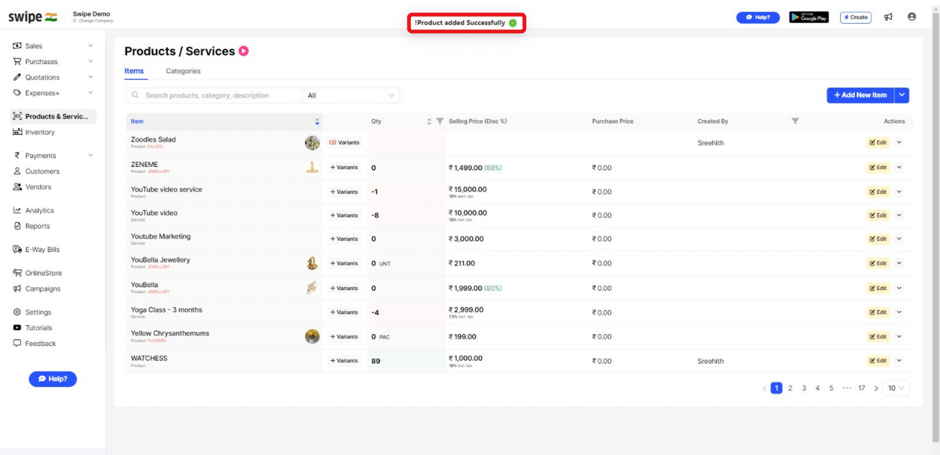 product with an image added successfully