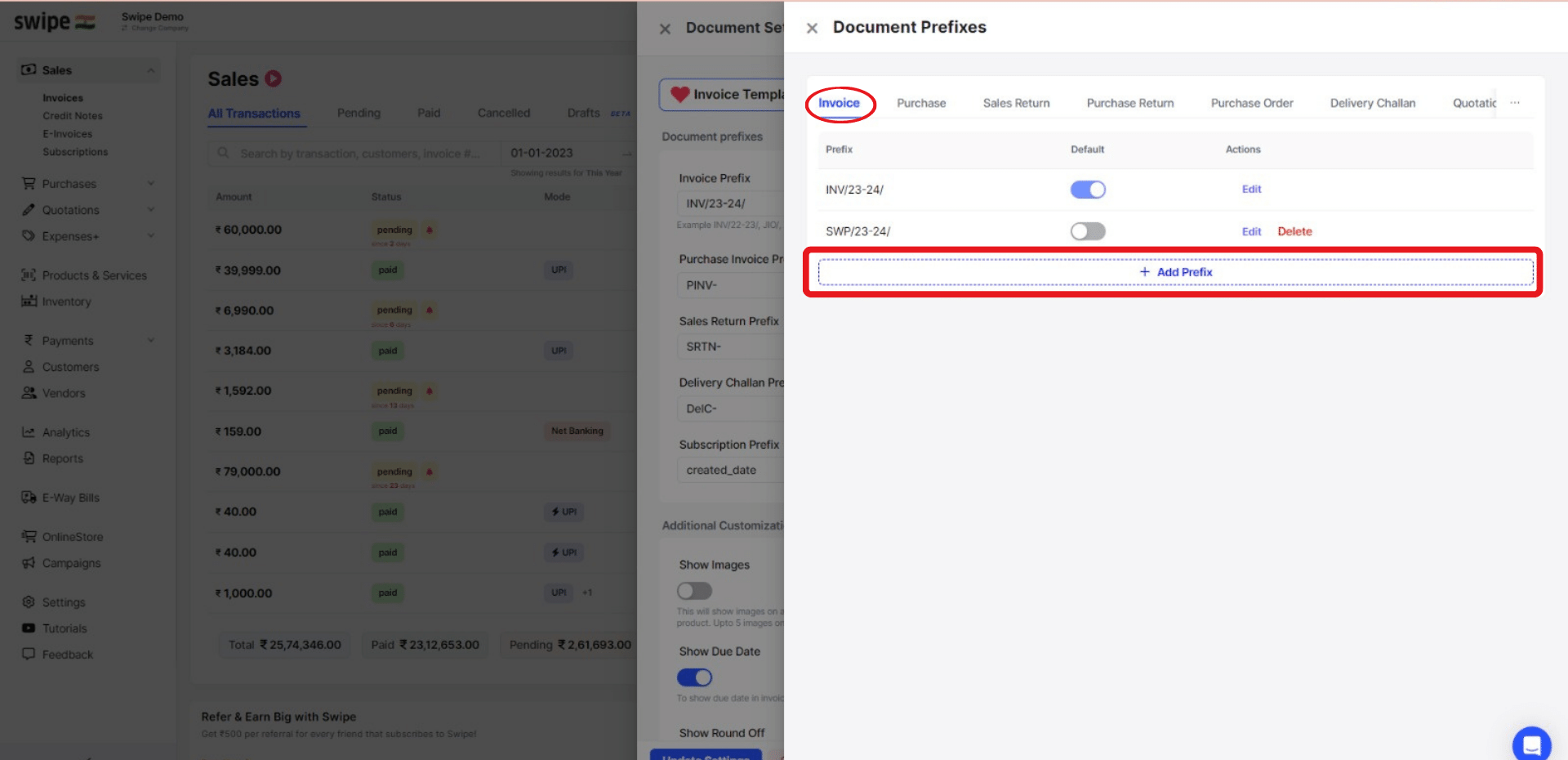 How to add multiple invoice prefixes on 