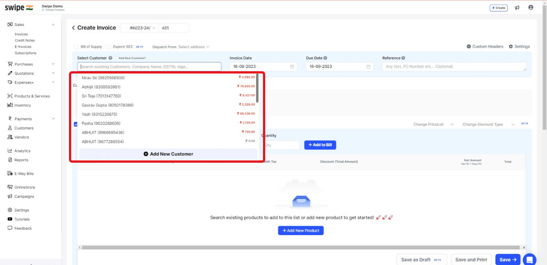 fill in customer details