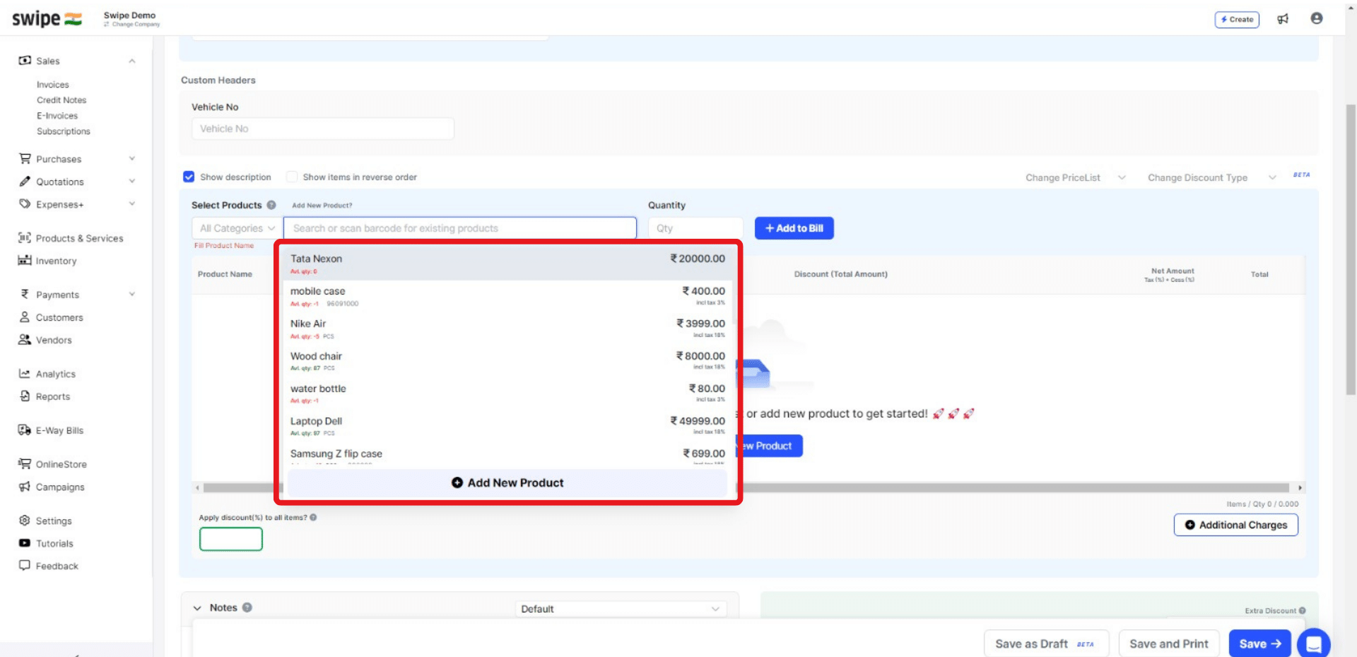 fill in the product details