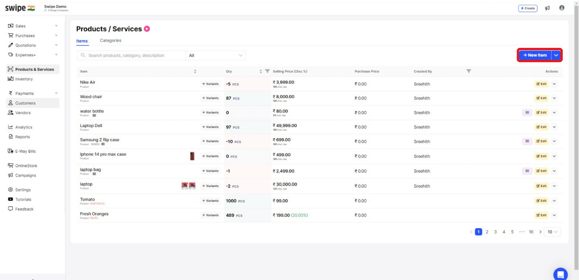 click on add new item