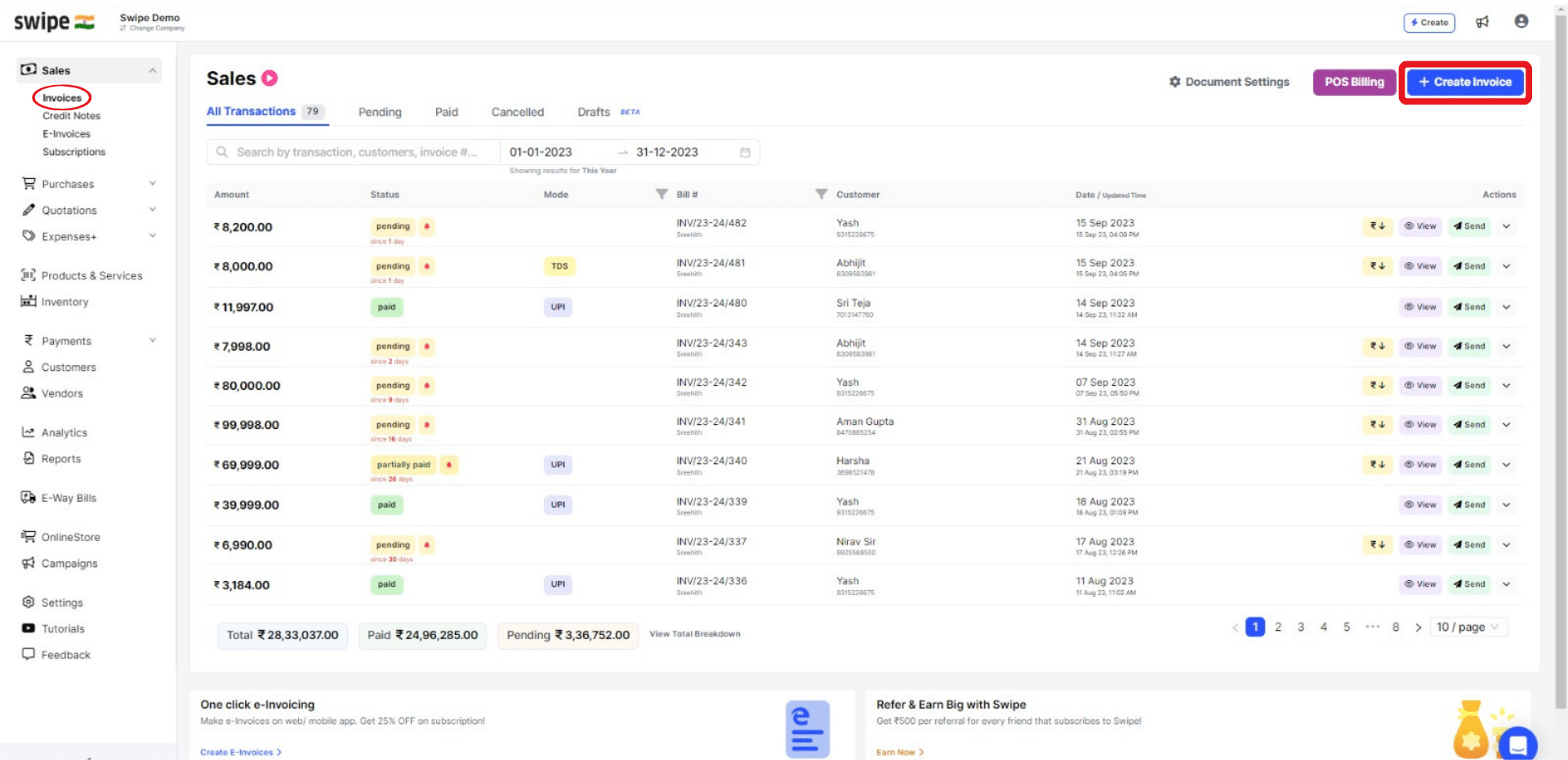 click on create invoice