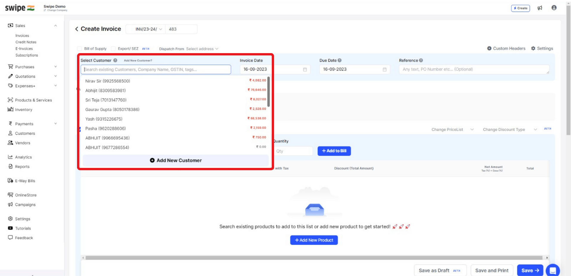 fill in customer details