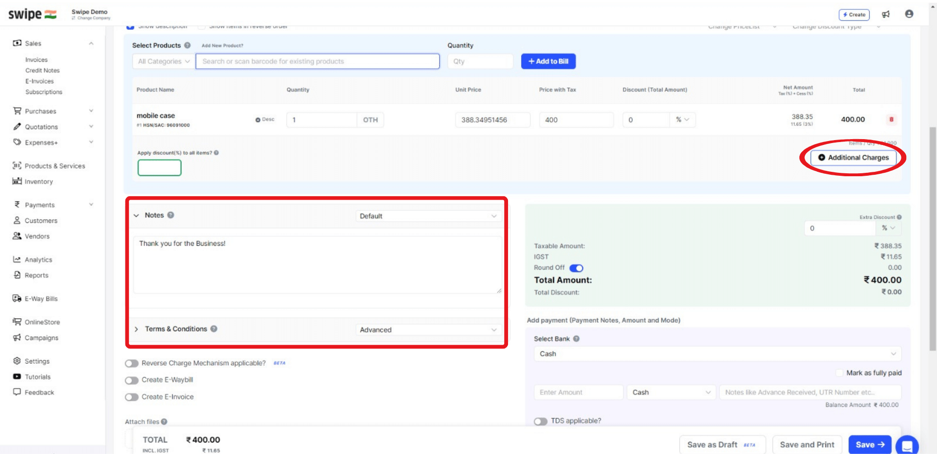add additional charges