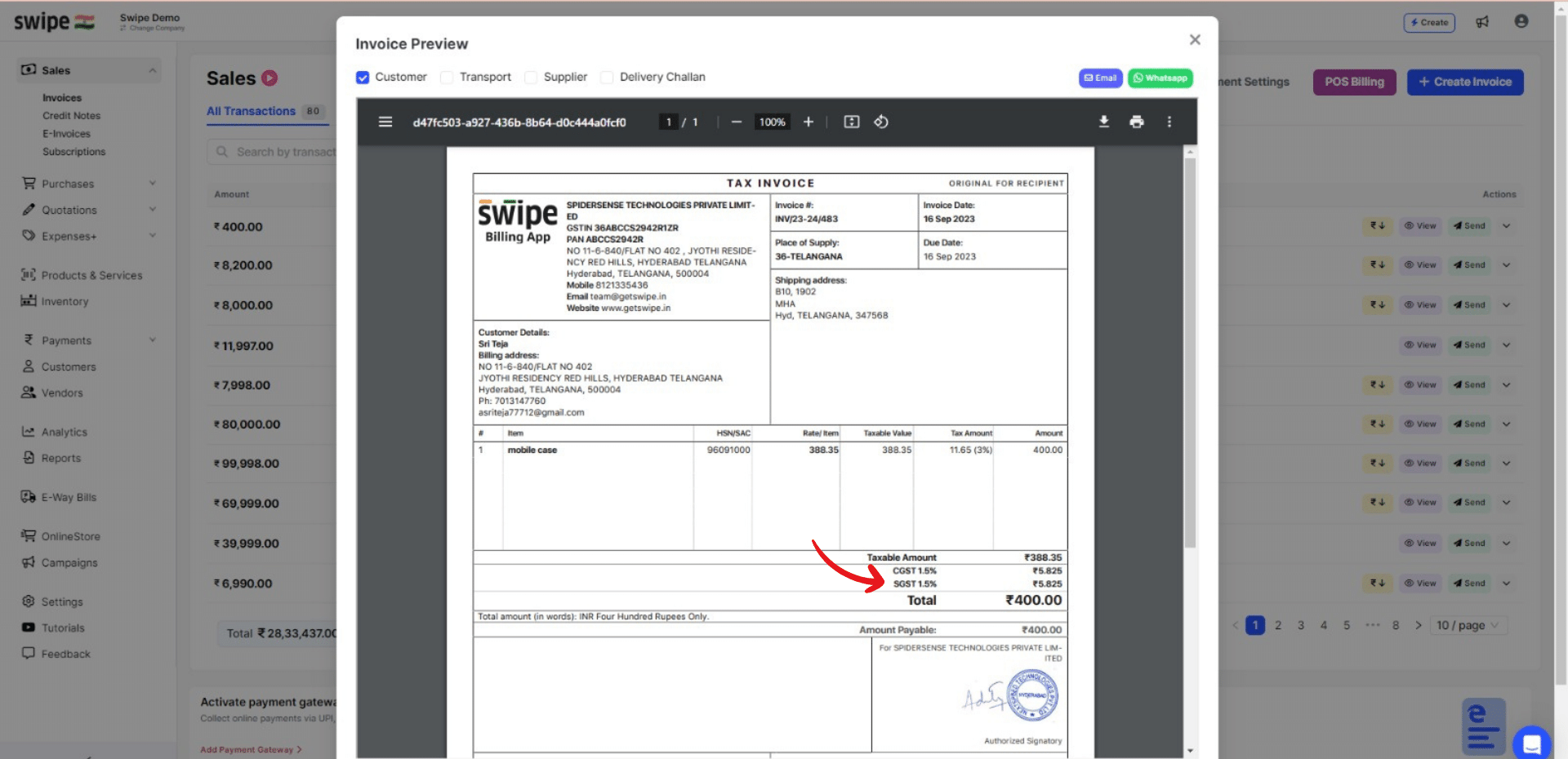 invoice with GST is ready
