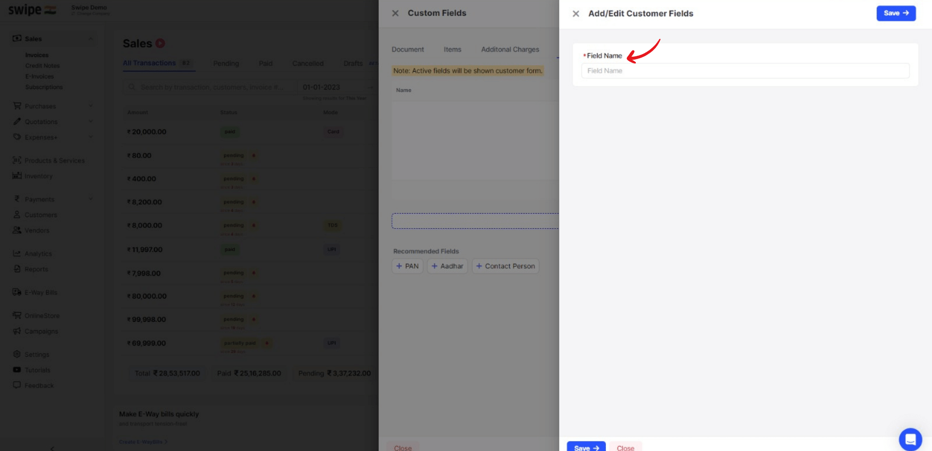 enter the field name