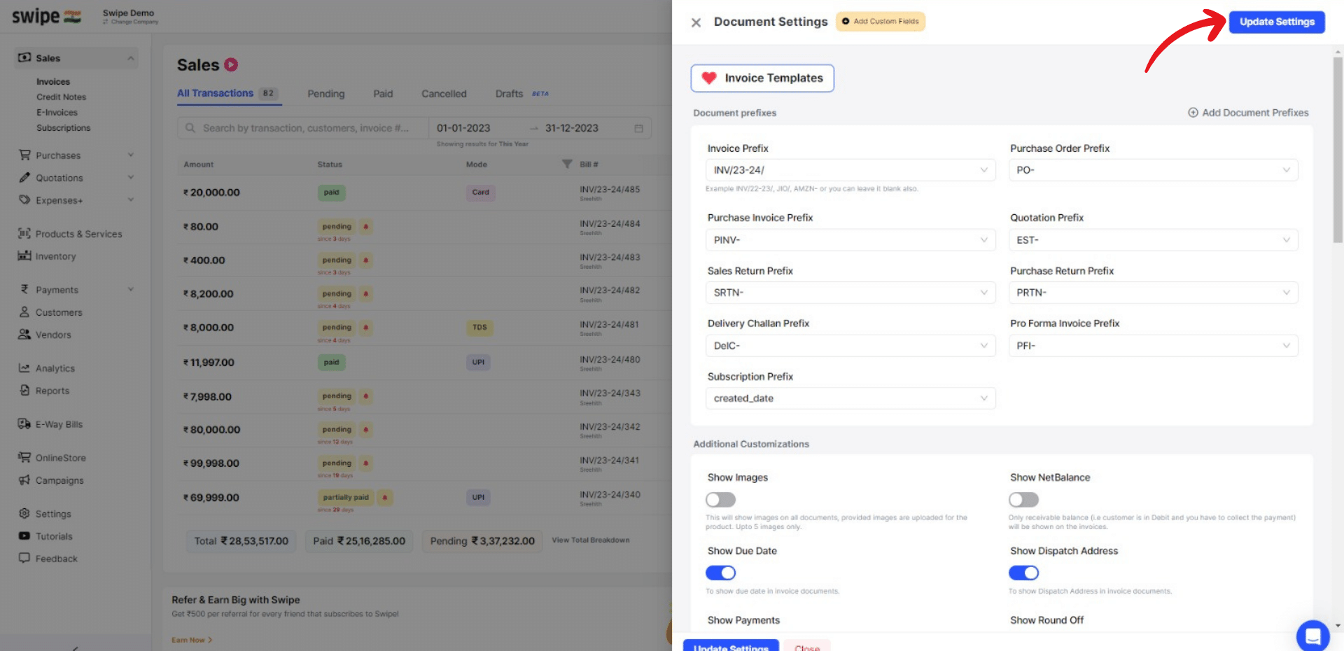 update document settings