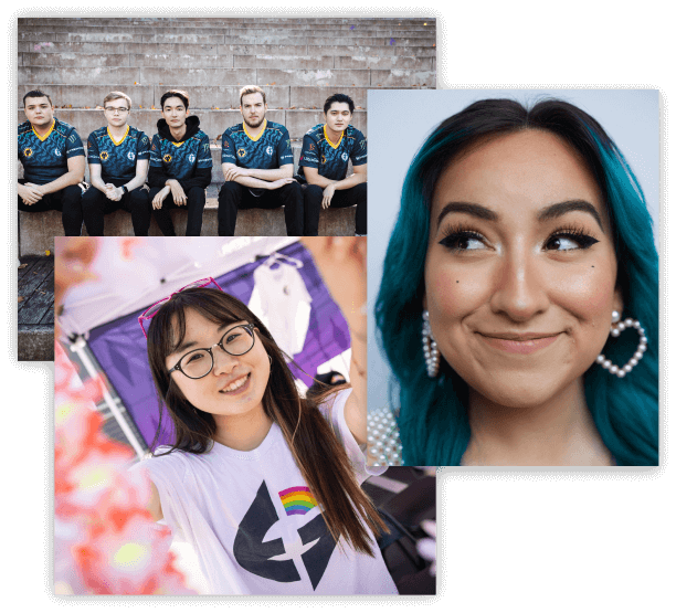 collage of 3 images with different members of EG staff, influencers and players