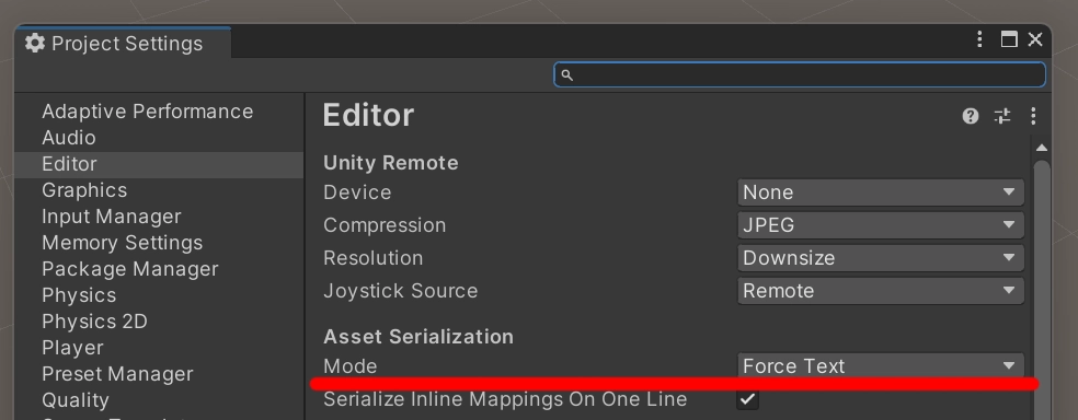 Unity Project settings/ editor