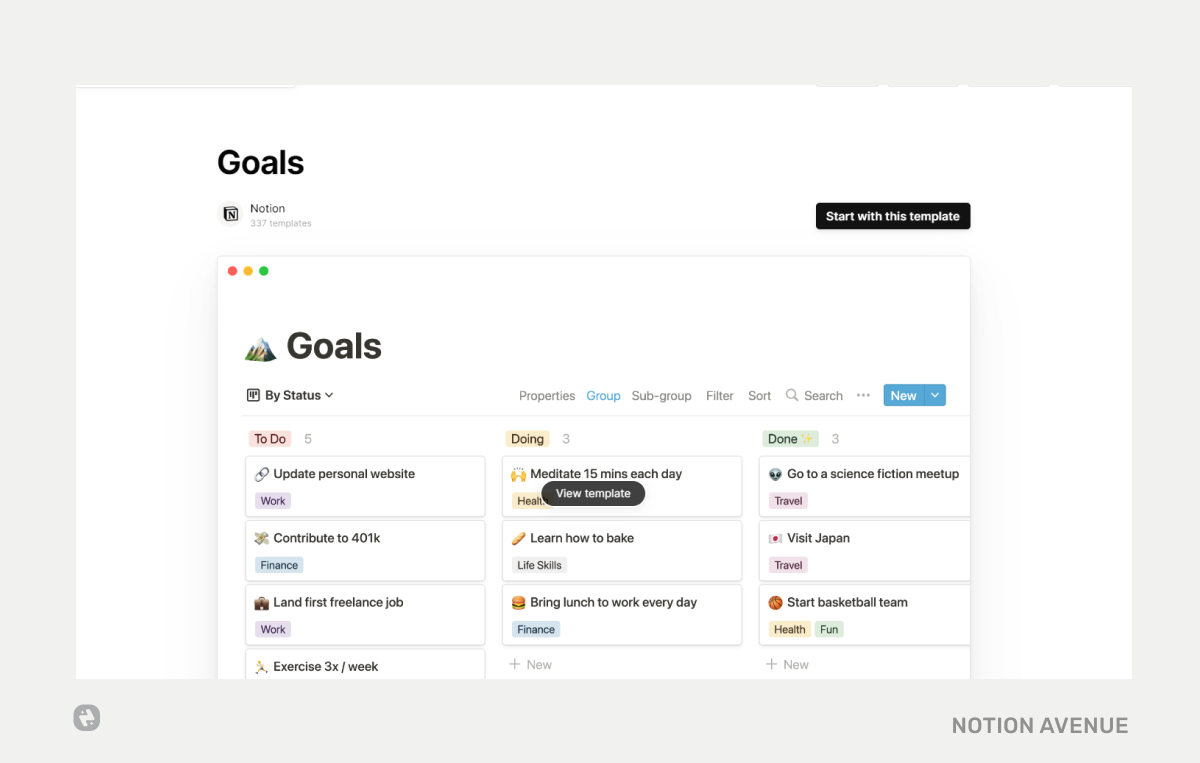 Goals Tracker Notion Template