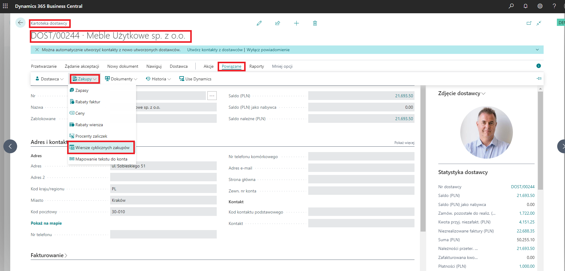 Tworzenie cyklicznych wierszy zakupu i sprzedaży w Microsoft Dynamics 365 Business Central