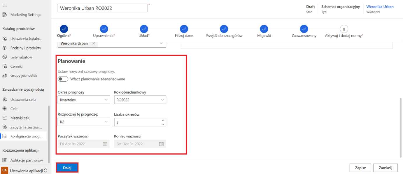 Konfigurowanie prognoz w Dynamics 365