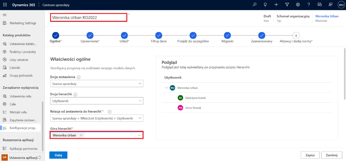 Konfigurowanie prognoz w Dynamics 365