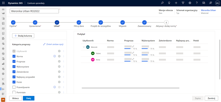 Konfigurowanie prognoz w Dynamics 365