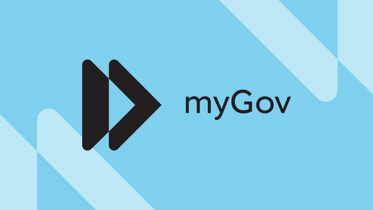 myGov logo on a bright blue background