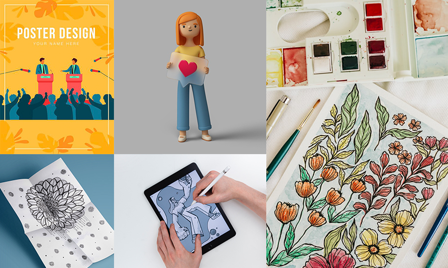 collage of traditional illustration