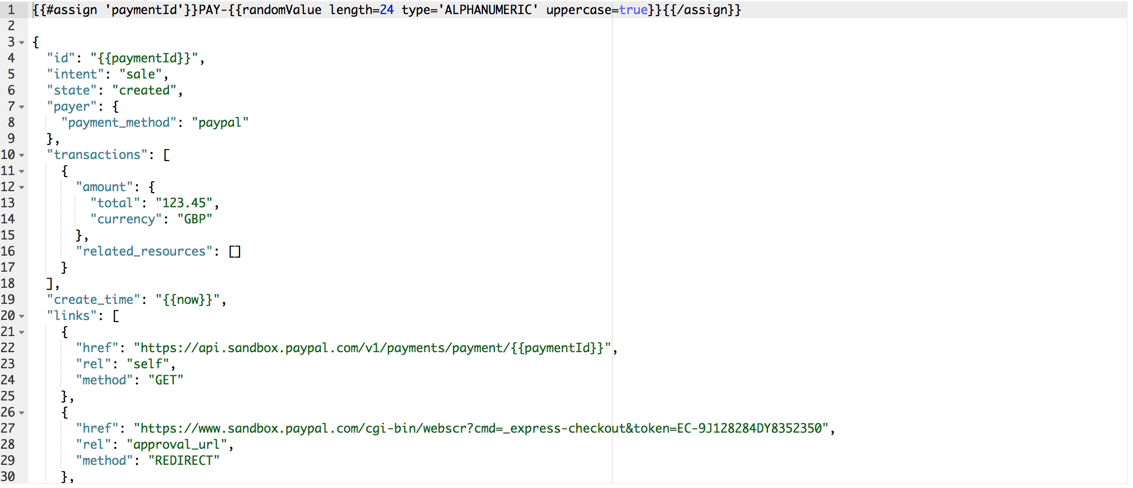 Templated create payment body
