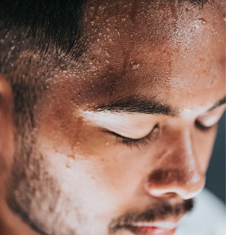 Man sweaty forehead