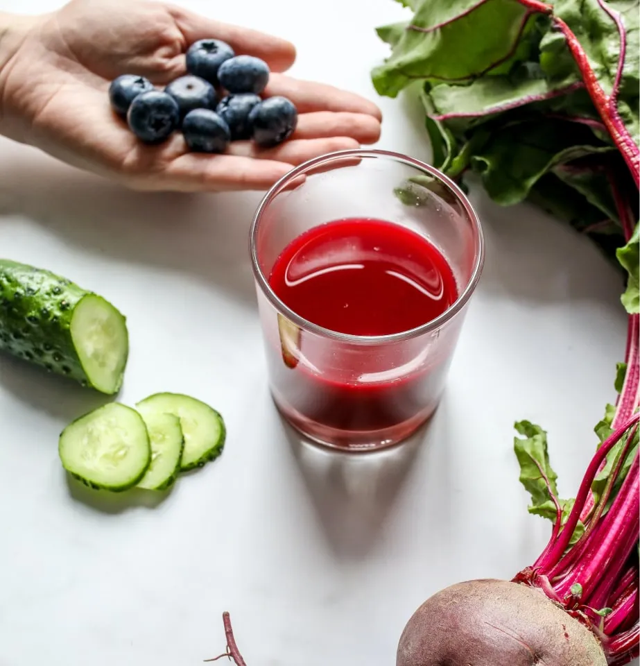 Healthy red juice and vegetables