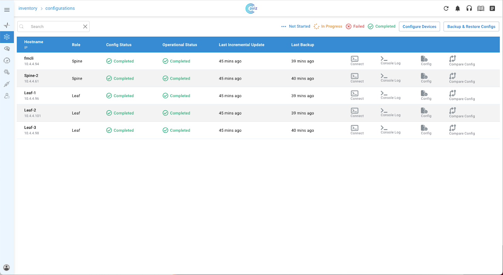 Figure 7: ONES UI Config and Operational Status