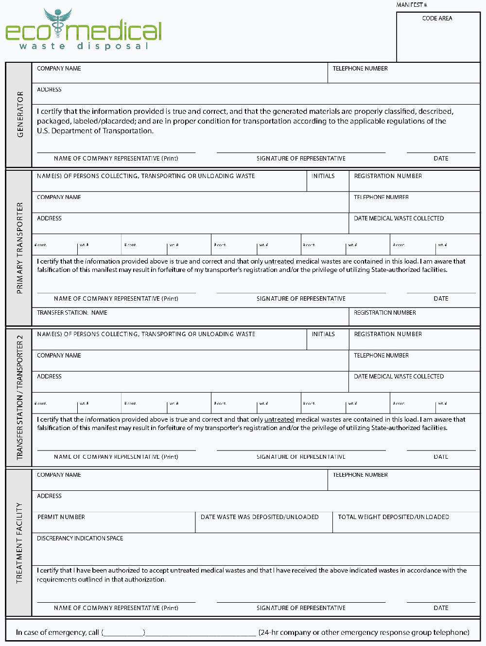 California Medical Waste Manifest Tracking Documents Eco Medical