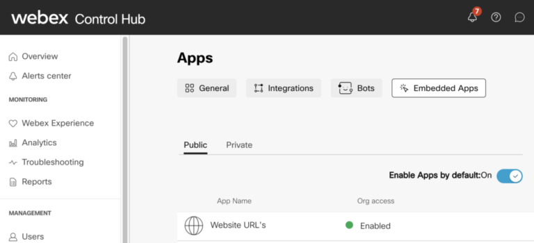 Webex Control Hub - Embedded Apps